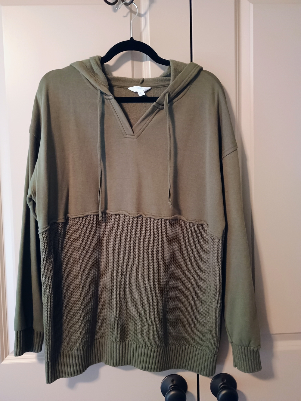 Time and Tru Olive Green Mixed Media Hoodie